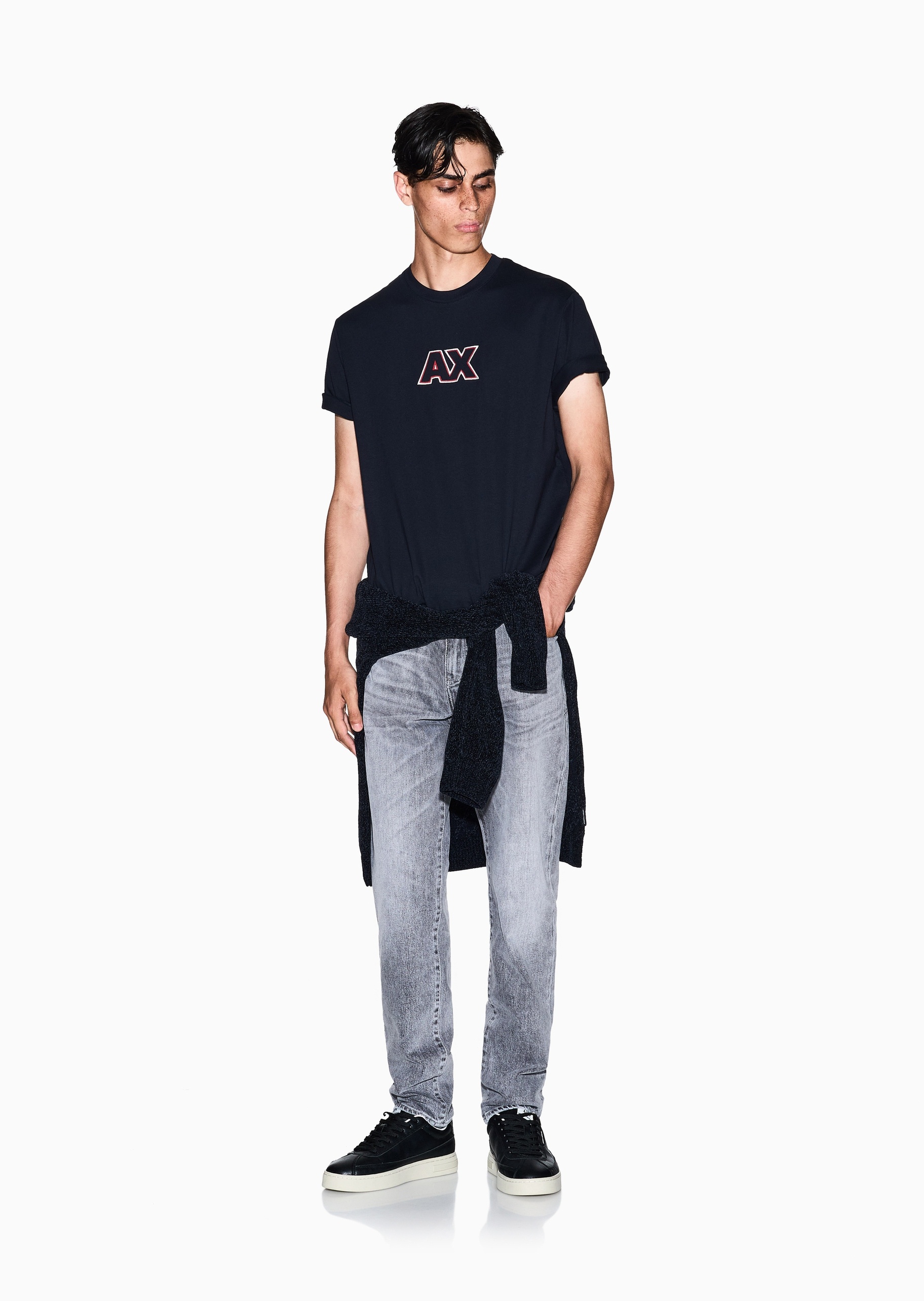 ARMANI EXCHANGE 男士纯棉合身短袖圆领标识刺绣T恤