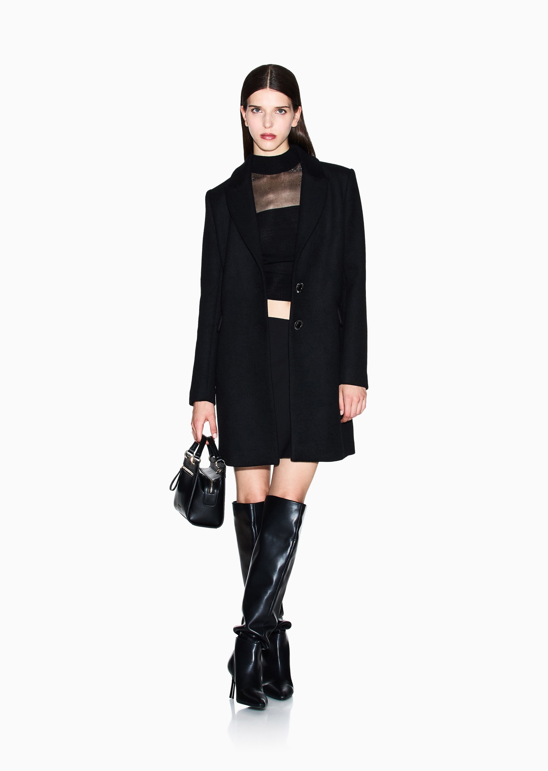ARMANI EXCHANGE 女士绵羊毛翻领宽松商务休闲老钱风短大衣