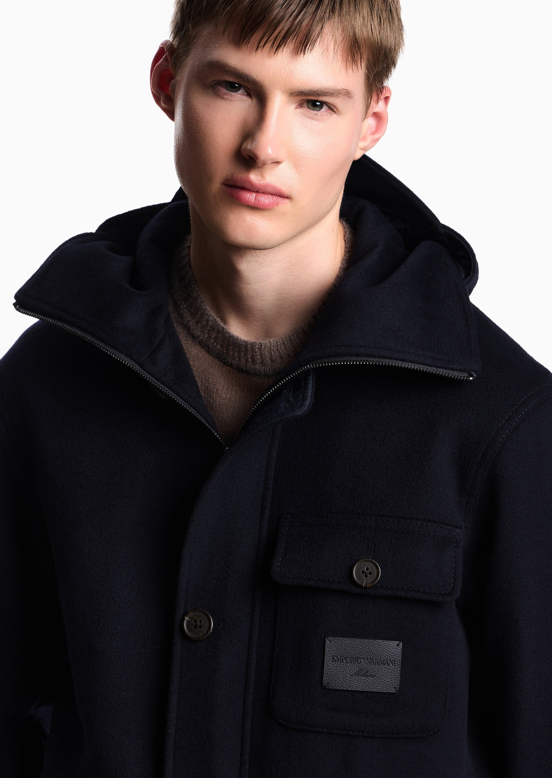Emporio Armani 男士羊毛连帽复古户外工装夹克外套