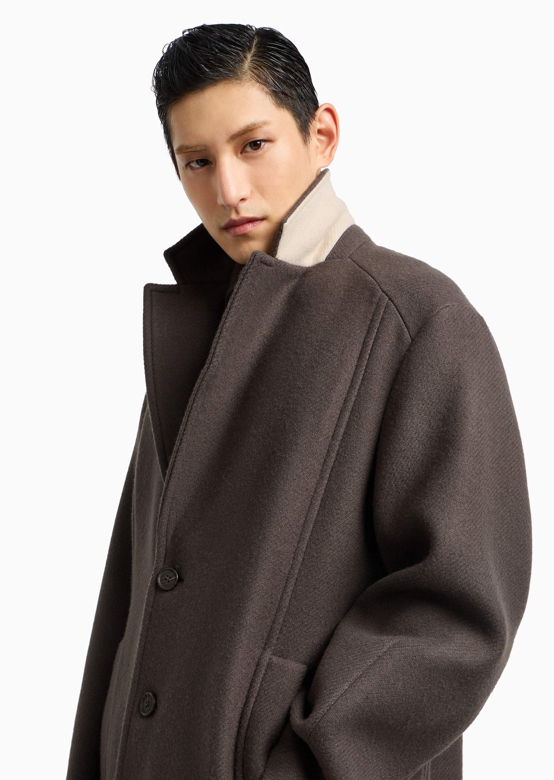 Emporio Armani 男士中长款翻领可拆卸拉链内胆单排扣大衣