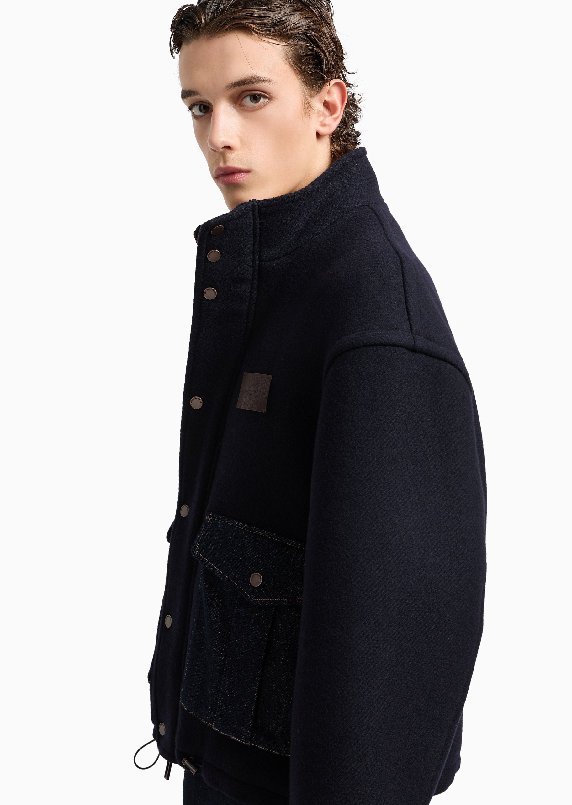Emporio Armani 男士羊毛立领短款复古工装夹克外套