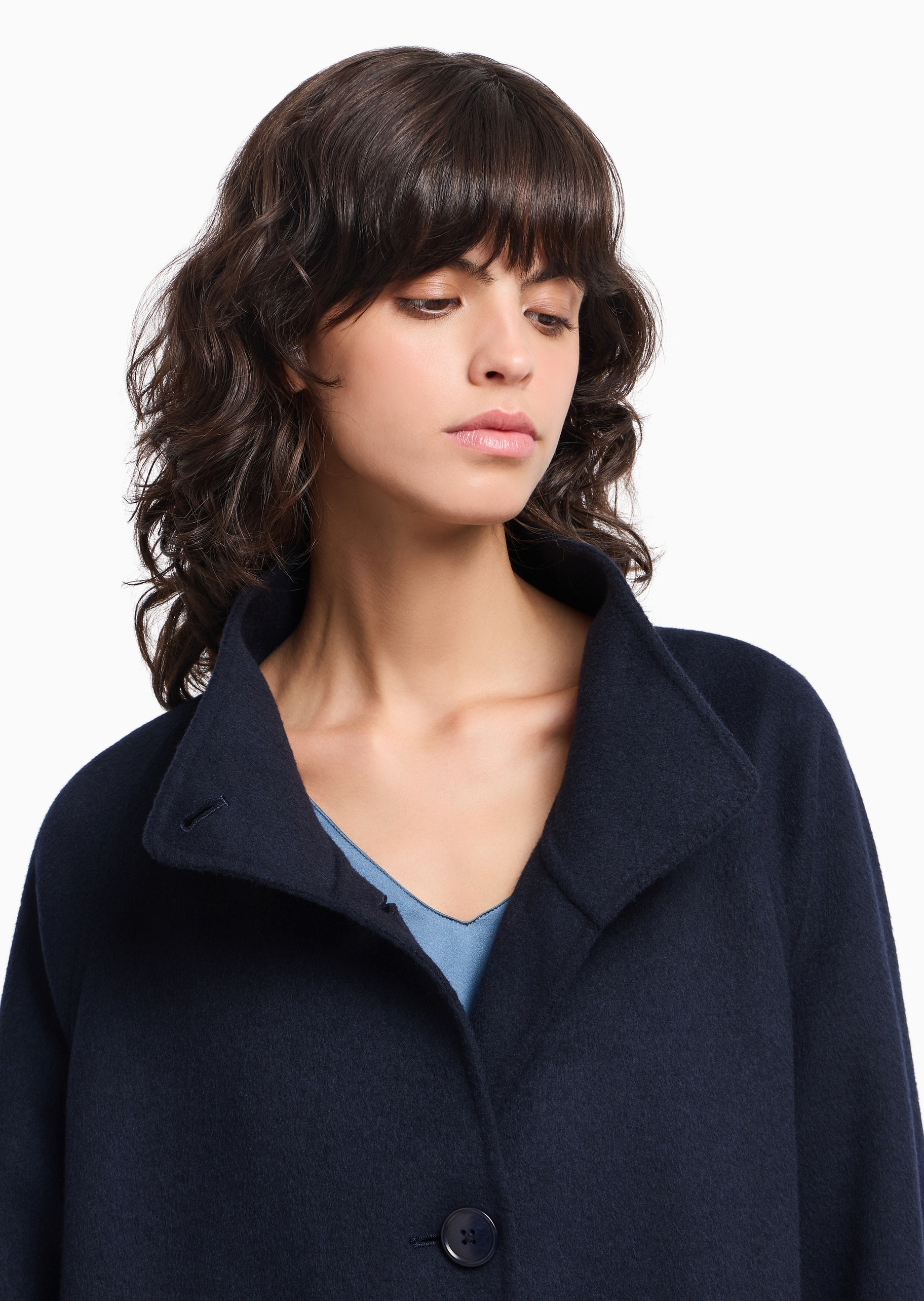 Emporio Armani 女士绵羊毛长袖立领配腰带秀场同款大衣