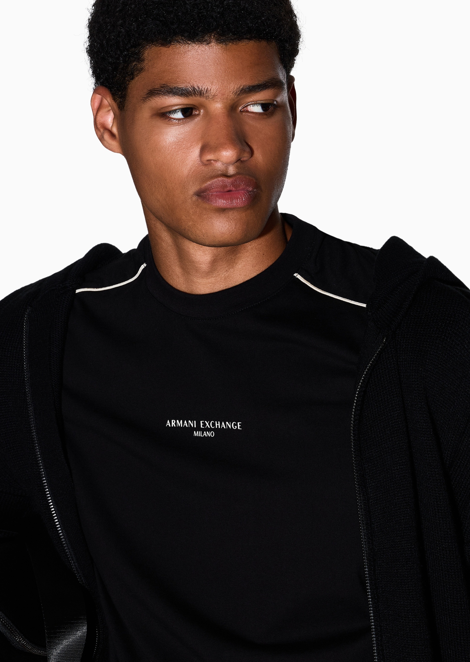 ARMANI EXCHANGE 男士纯棉合身短袖圆领正肩撞色T恤