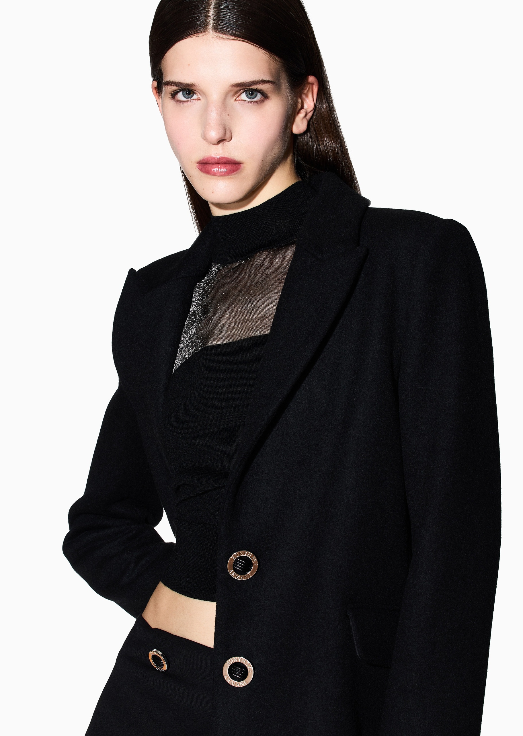 ARMANI EXCHANGE 女士绵羊毛翻领宽松商务休闲老钱风短大衣