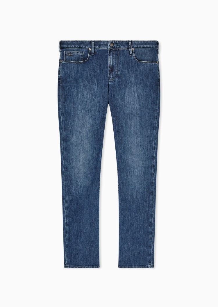 Emporio Armani 男士纯棉微弹修身低腰长款牛仔裤