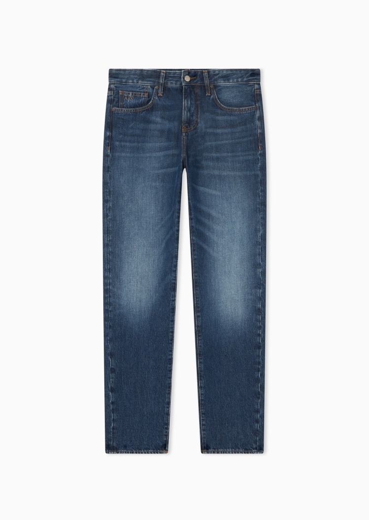 ARMANI EXCHANGE 男士纯棉低腰长款直筒水洗牛仔裤