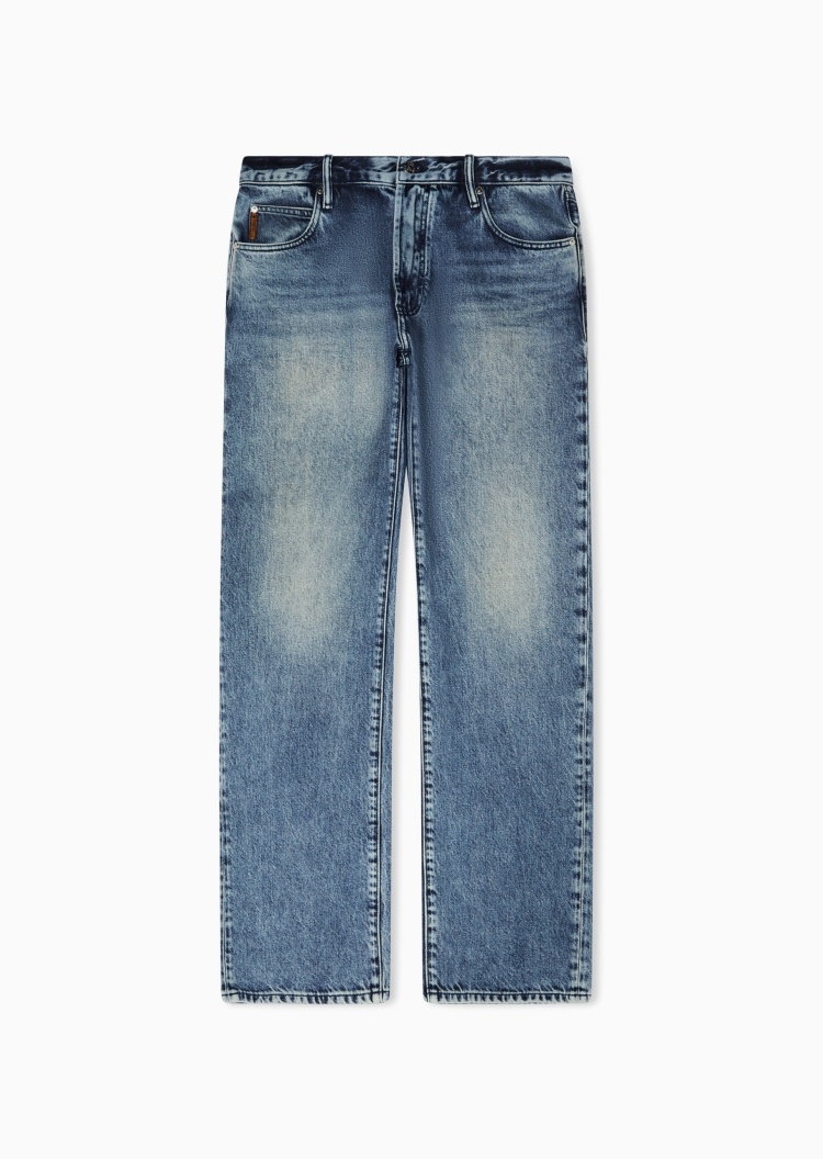 Emporio Armani 男士宽松直筒水洗长款中腰牛仔裤