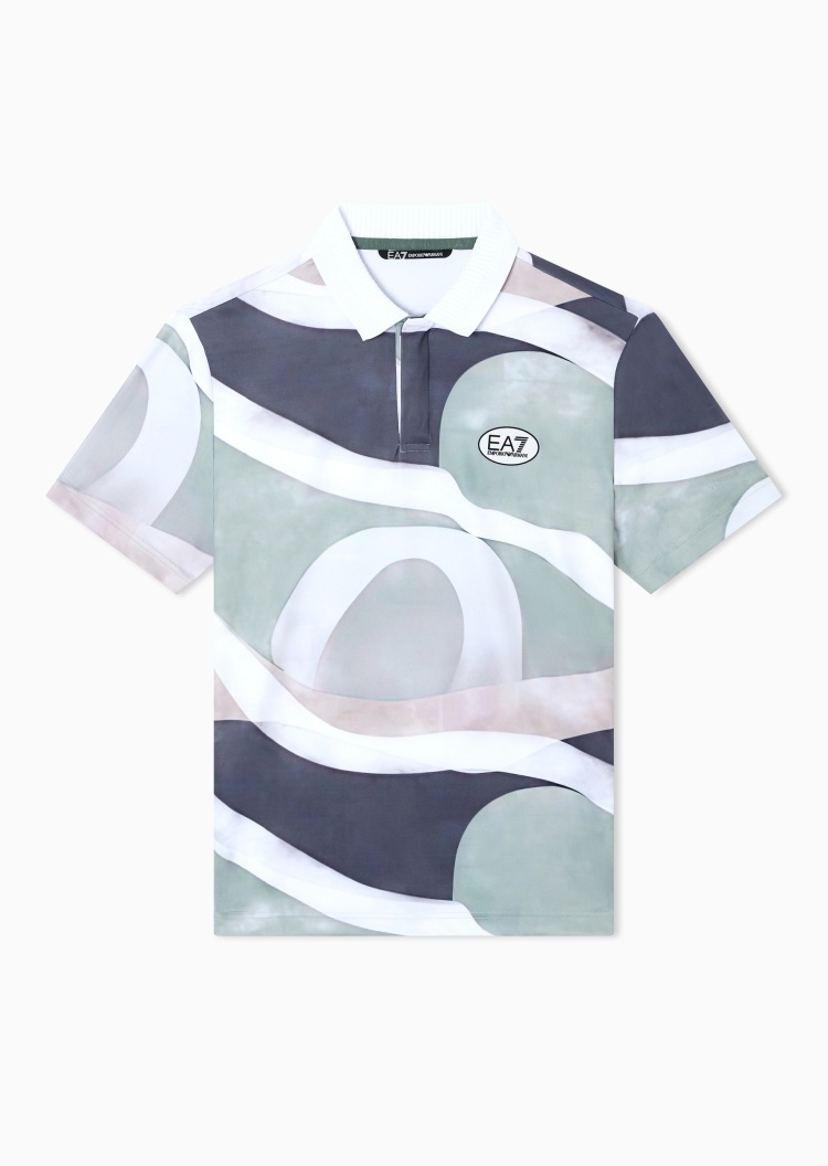 EA7 男士短袖翻领暗门襟网球撞色Polo衫