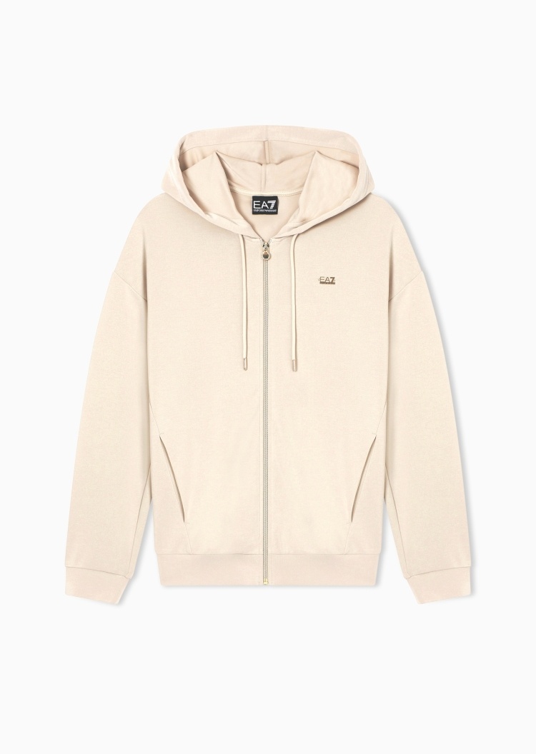 EA7 女士弹力宽松长袖连帽落肩拉链运动卫衣外套