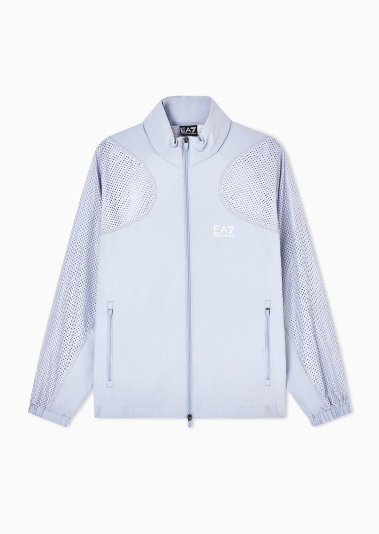EA7 女士长袖连帽网面拼接拉链门襟运动夹克