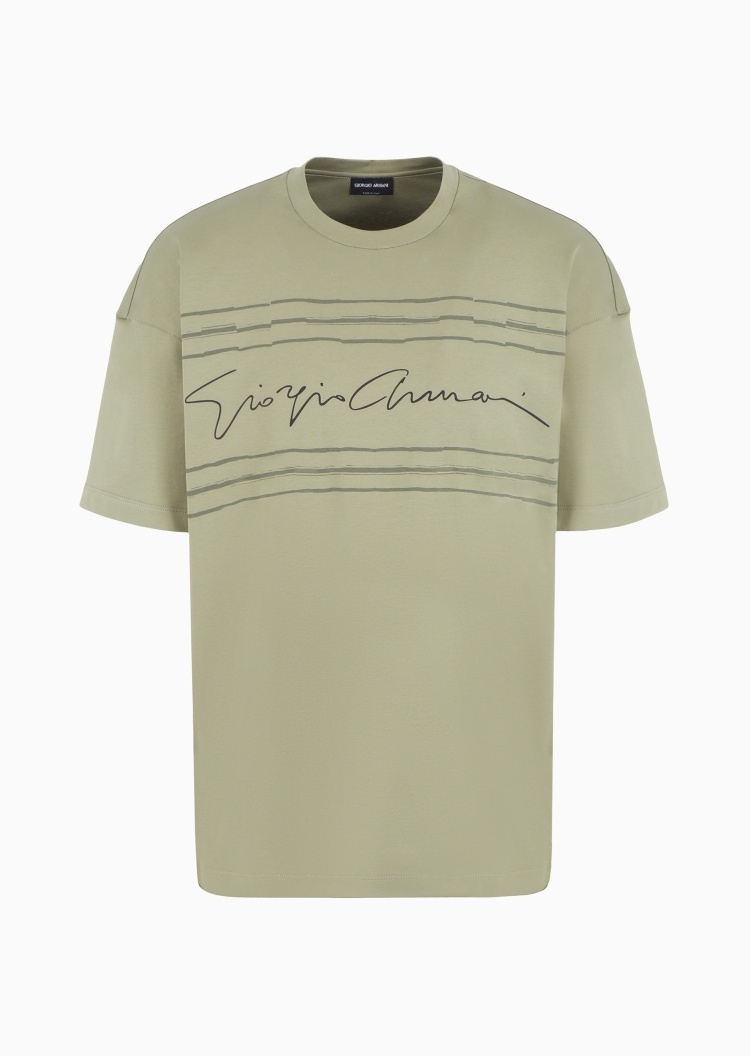 Giorgio Armani 男士全棉宽松短袖圆领落肩时尚印花T恤
