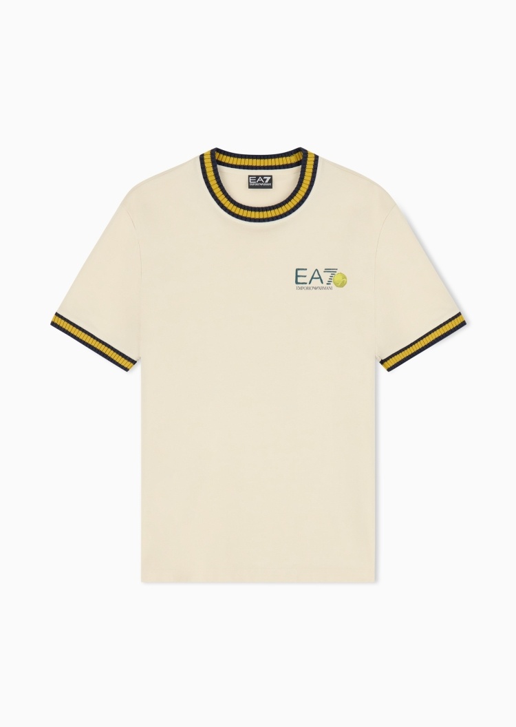 EA7 男士纯棉合身短袖圆领正肩印花网球T恤