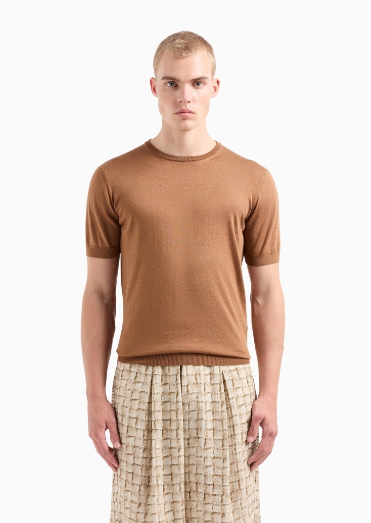 Giorgio Armani 男士合身短袖圆领休闲纯色针织衫