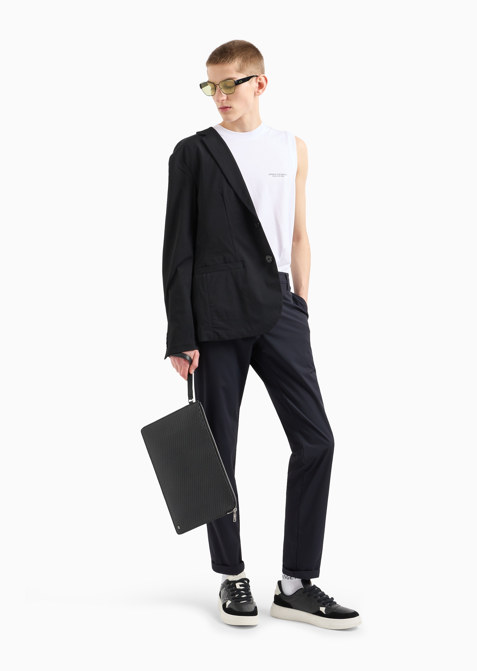ARMANI EXCHANGE 男士全棉合身无袖圆领纯色休闲背心