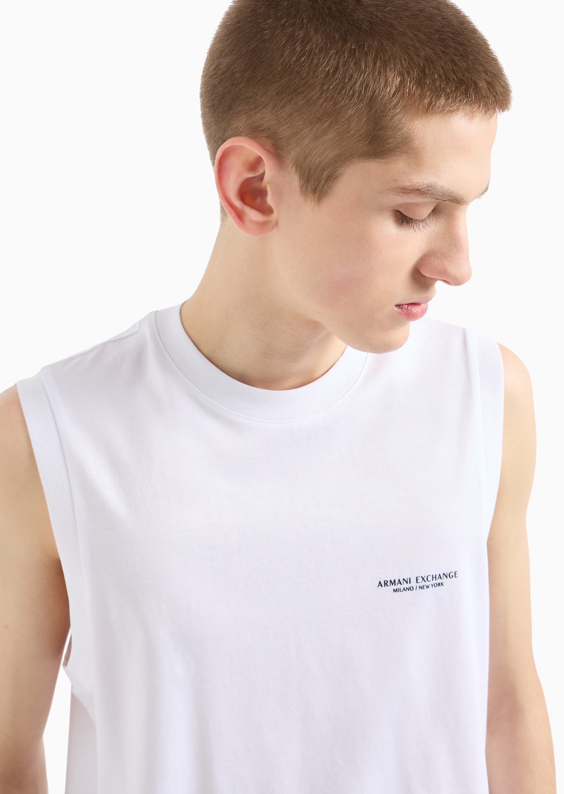 ARMANI EXCHANGE 男士全棉合身无袖圆领纯色休闲背心