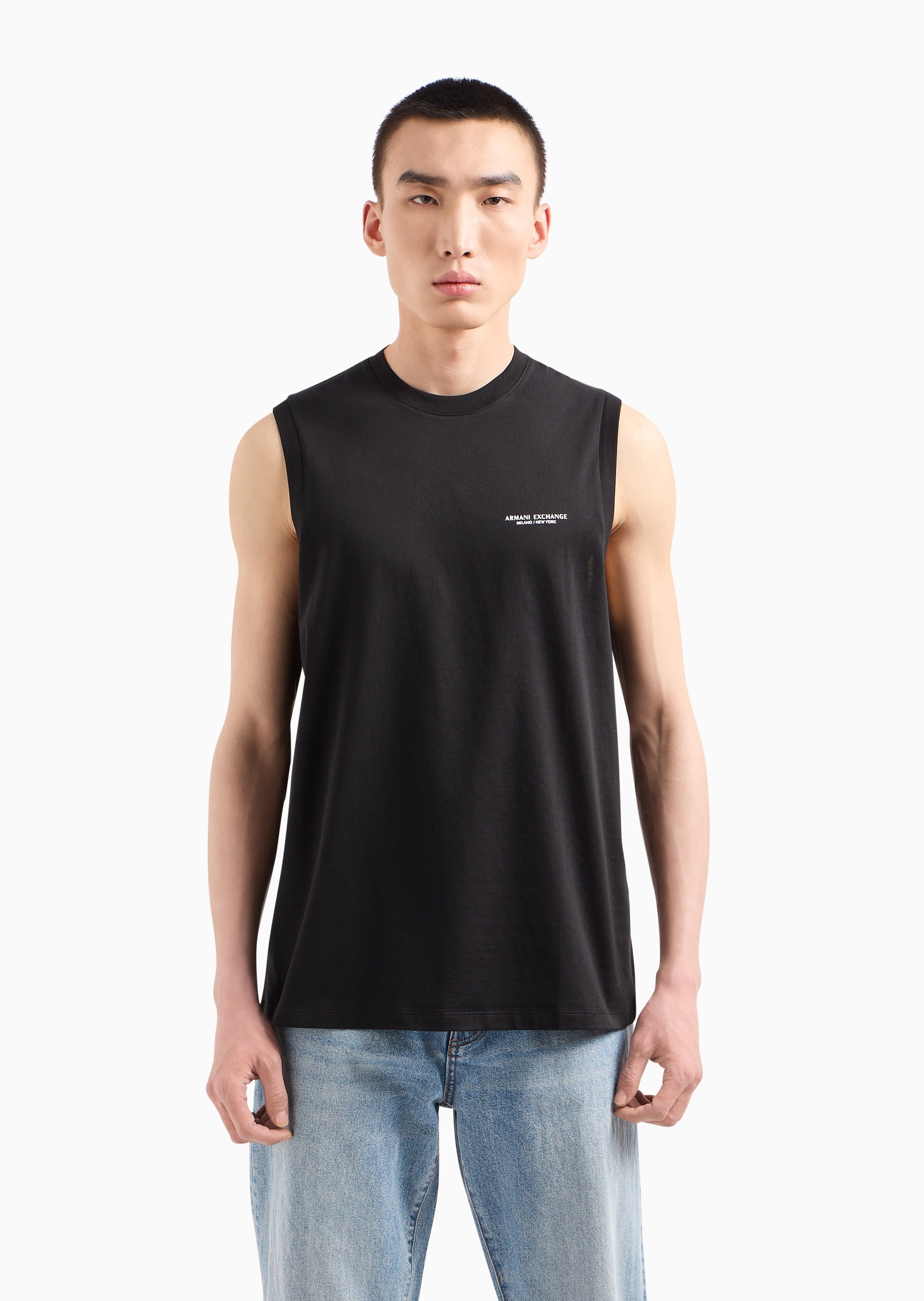 ARMANI EXCHANGE 男士全棉合身无袖圆领纯色休闲背心
