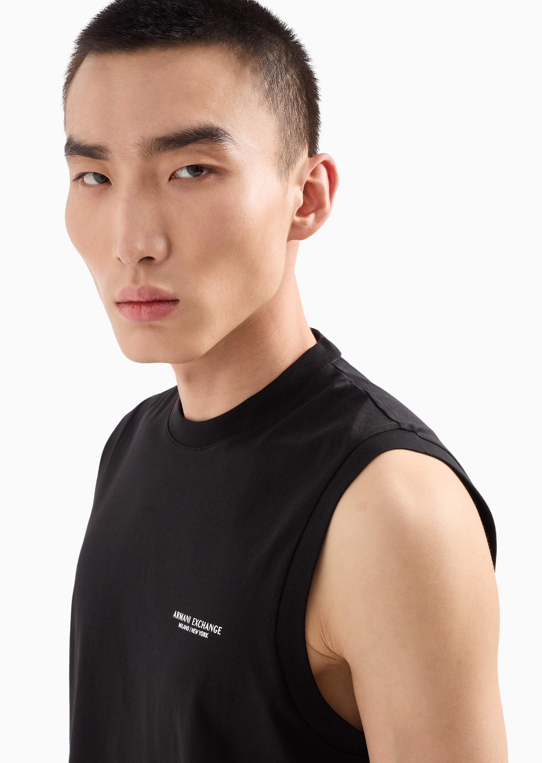 ARMANI EXCHANGE 男士全棉合身无袖圆领纯色休闲背心