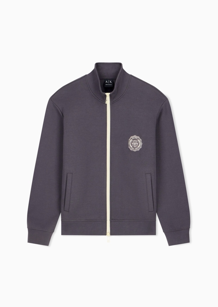 ARMANI EXCHANGE 男士微弹合身长袖立领拉链刺绣卫衣外套