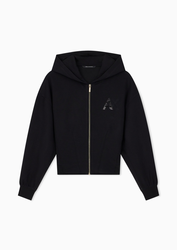 ARMANI EXCHANGE 女士合身连帽落肩拉链门襟休闲夹克