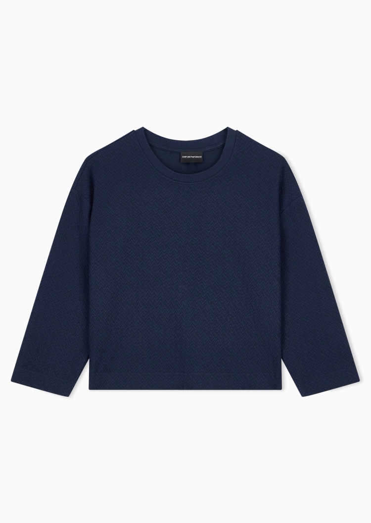 Emporio Armani 女士微弹长袖圆领落肩人字纹提花针织衫