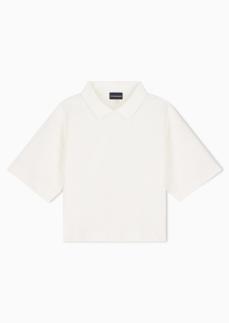 Emporio Armani 女士微弹短袖翻领落肩人字纹提花针织衫