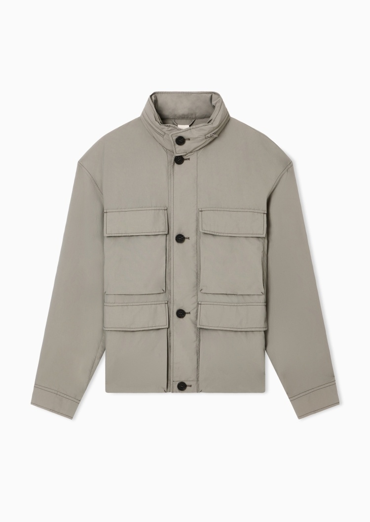 Emporio Armani 男士长袖可收纳连帽纽扣工装夹克