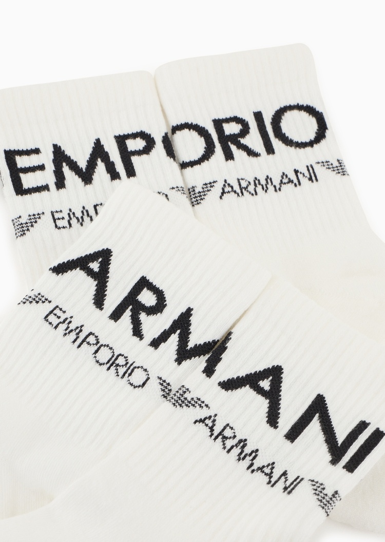 Emporio Armani 女士棉质微弹短筒两双装徽标提花袜子套装