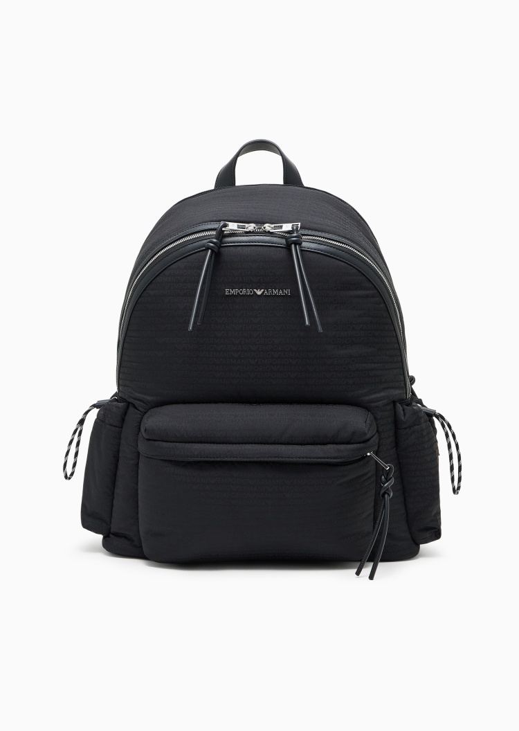 Emporio Armani 男士拉链可调节肩带老花手提双肩包