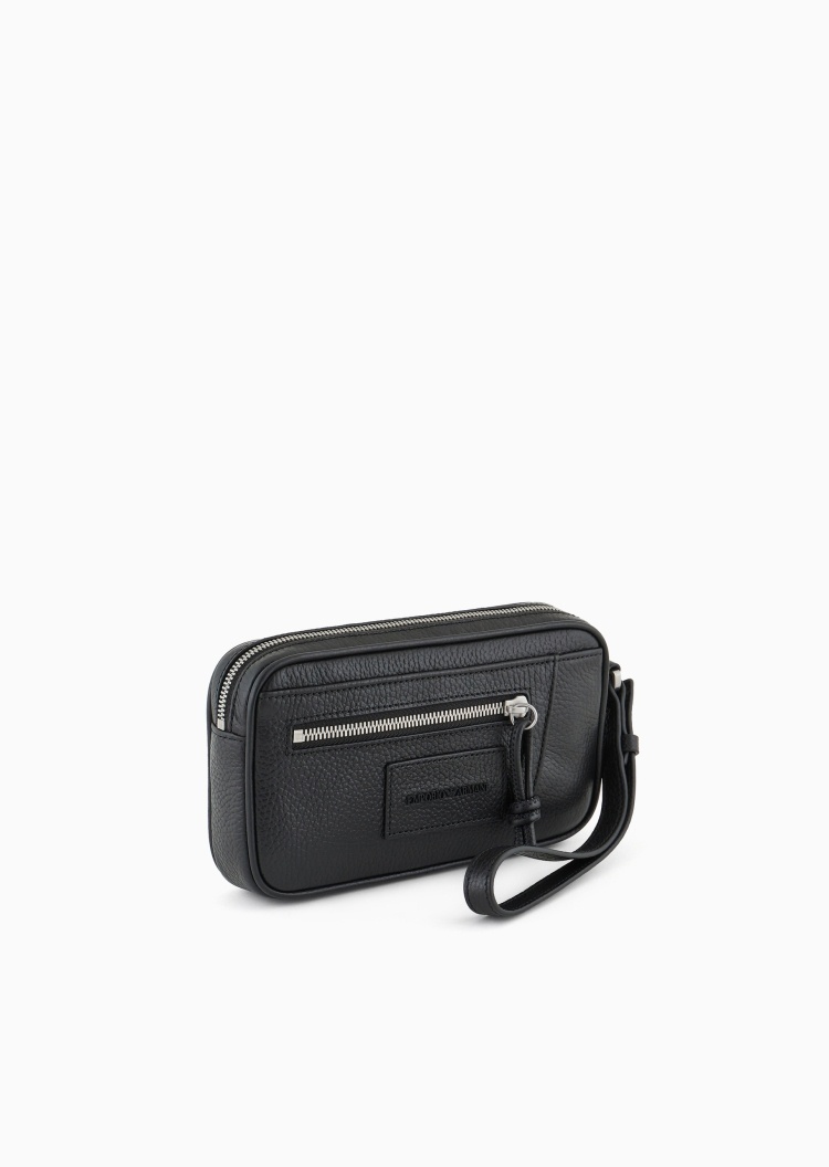 Emporio Armani 男士牛皮革拉链横款配腕带手拿包