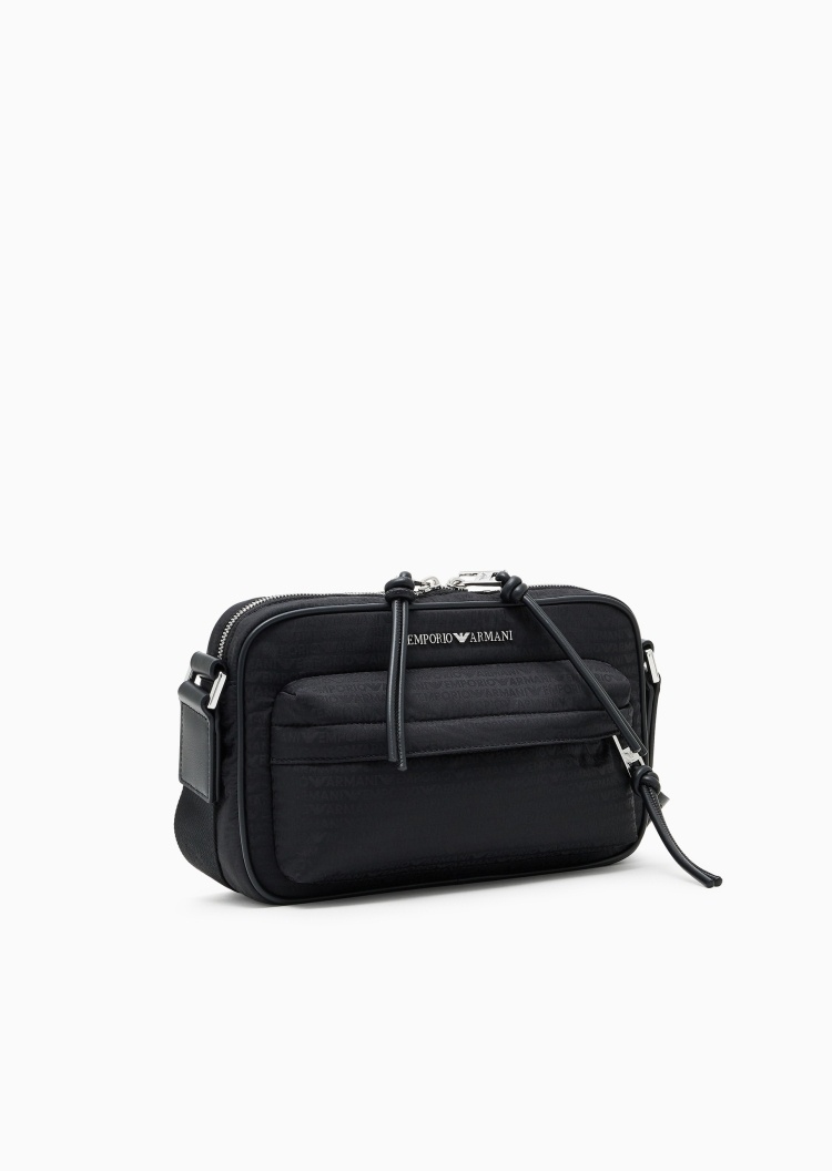 Emporio Armani 男士拉链横款可调节老花单肩斜挎包
