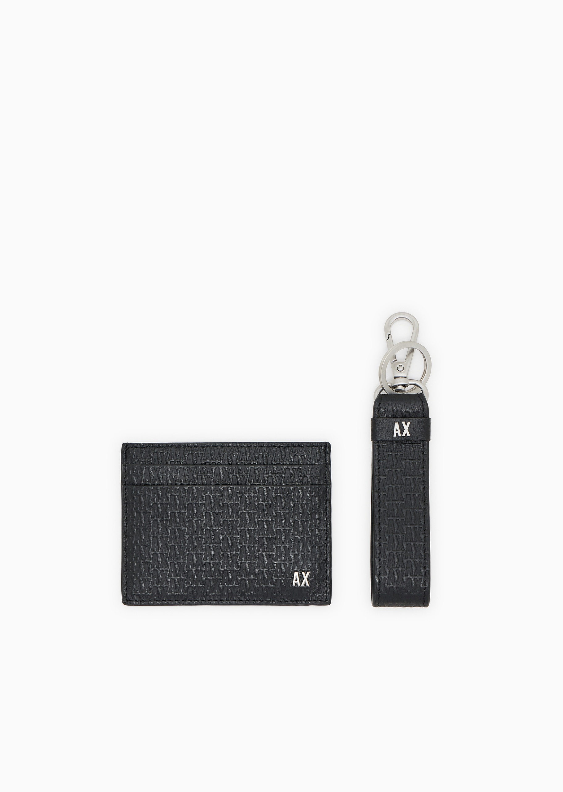 ARMANI EXCHANGE 男士牛皮革扁平卡夹钥匙扣压花小皮具套装
