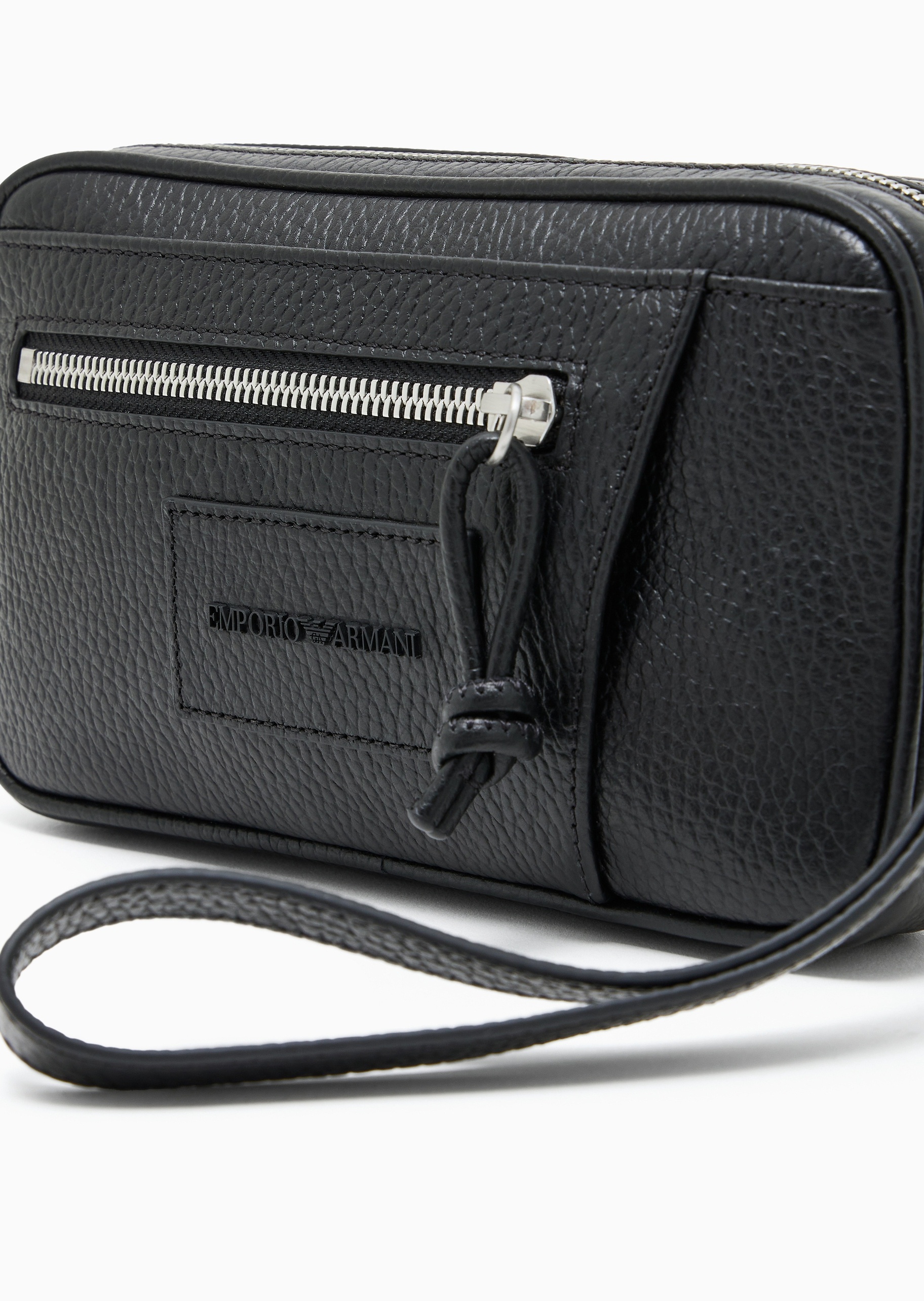 Emporio Armani 男士牛皮革拉链横款配腕带手拿包
