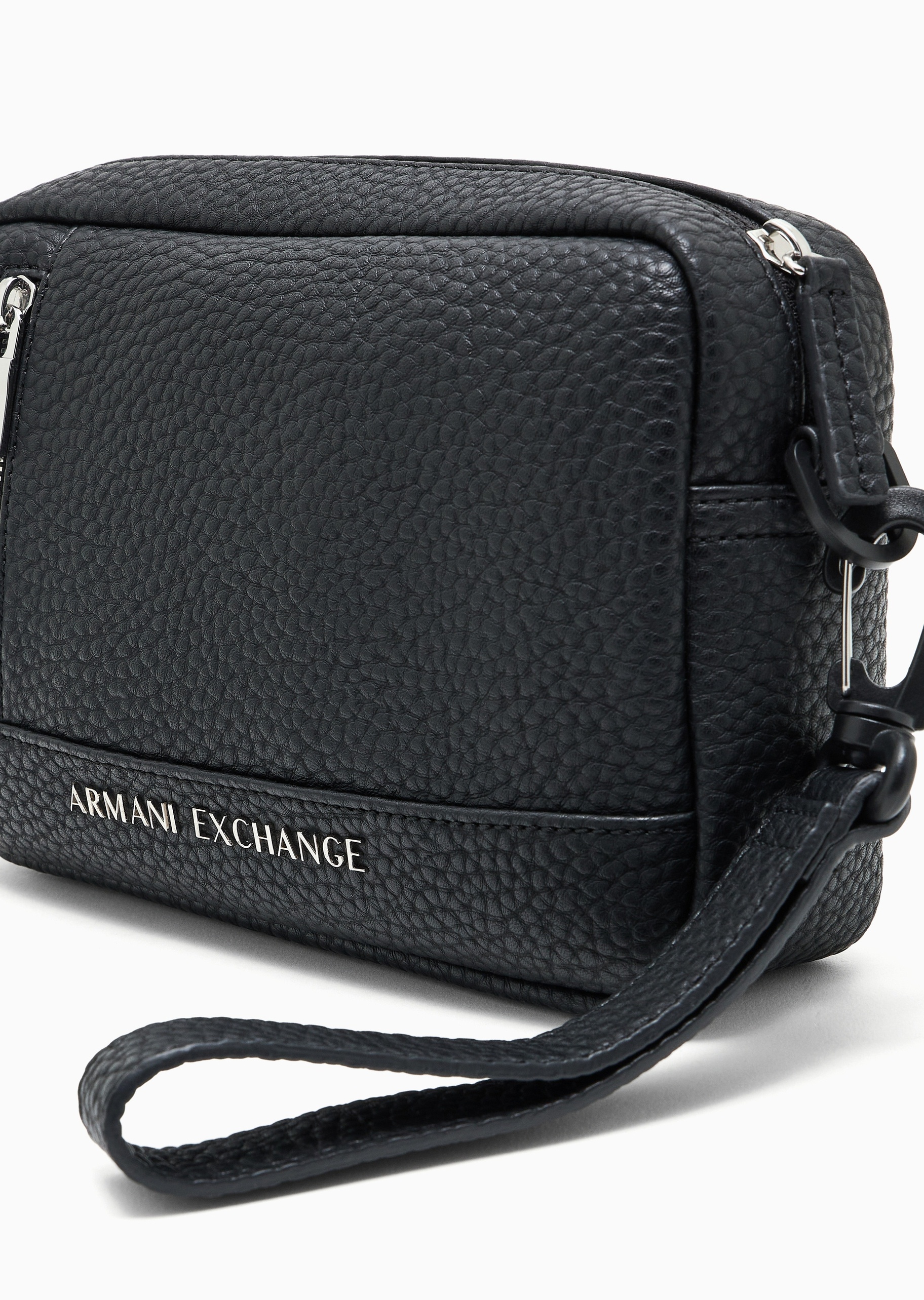 ARMANI EXCHANGE 男士拉链可拆腕带鹿皮纹手提手拿包