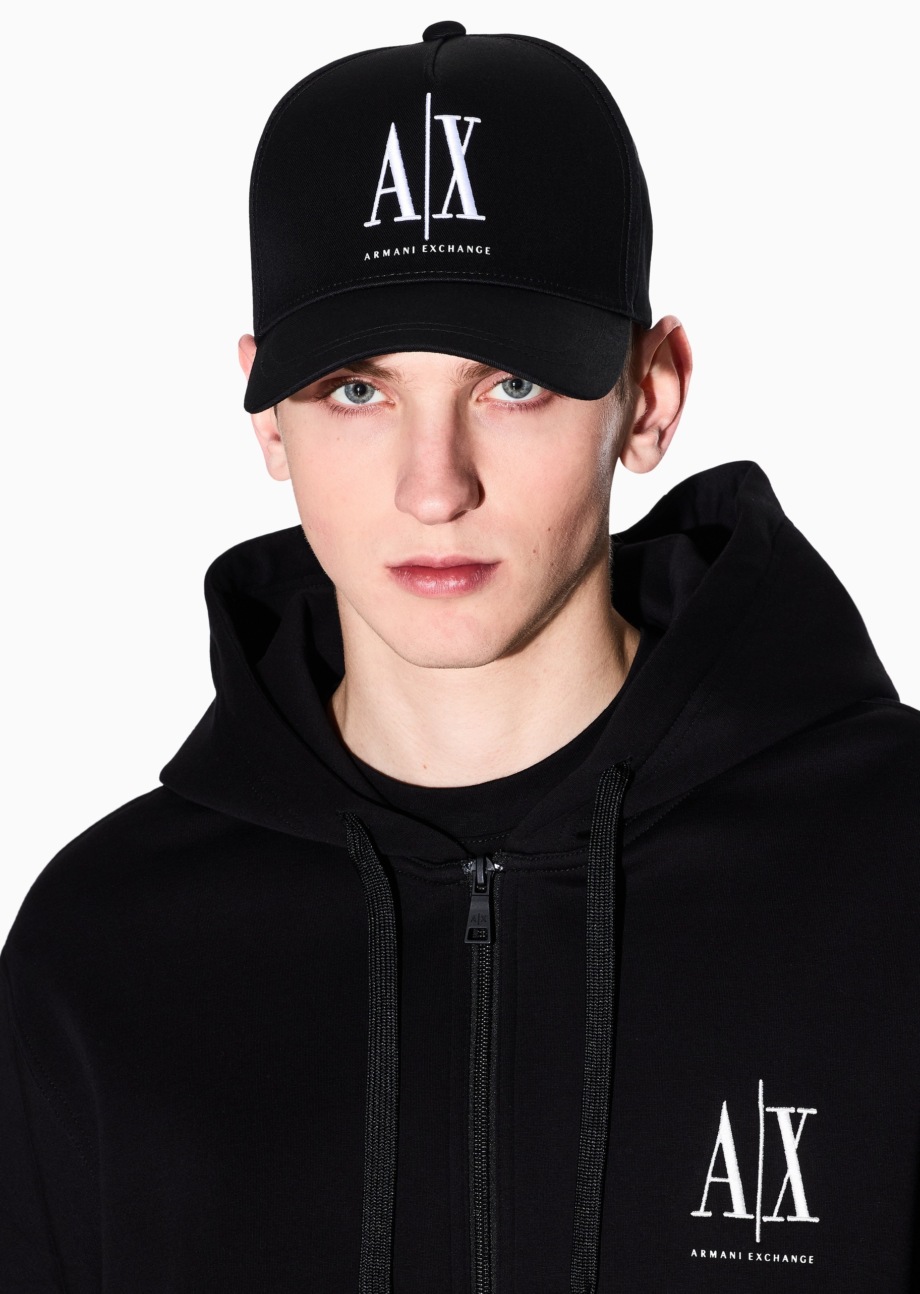 ARMANI EXCHANGE 男女同款全棉排扣圆顶弯檐LOGO刺绣棒球帽