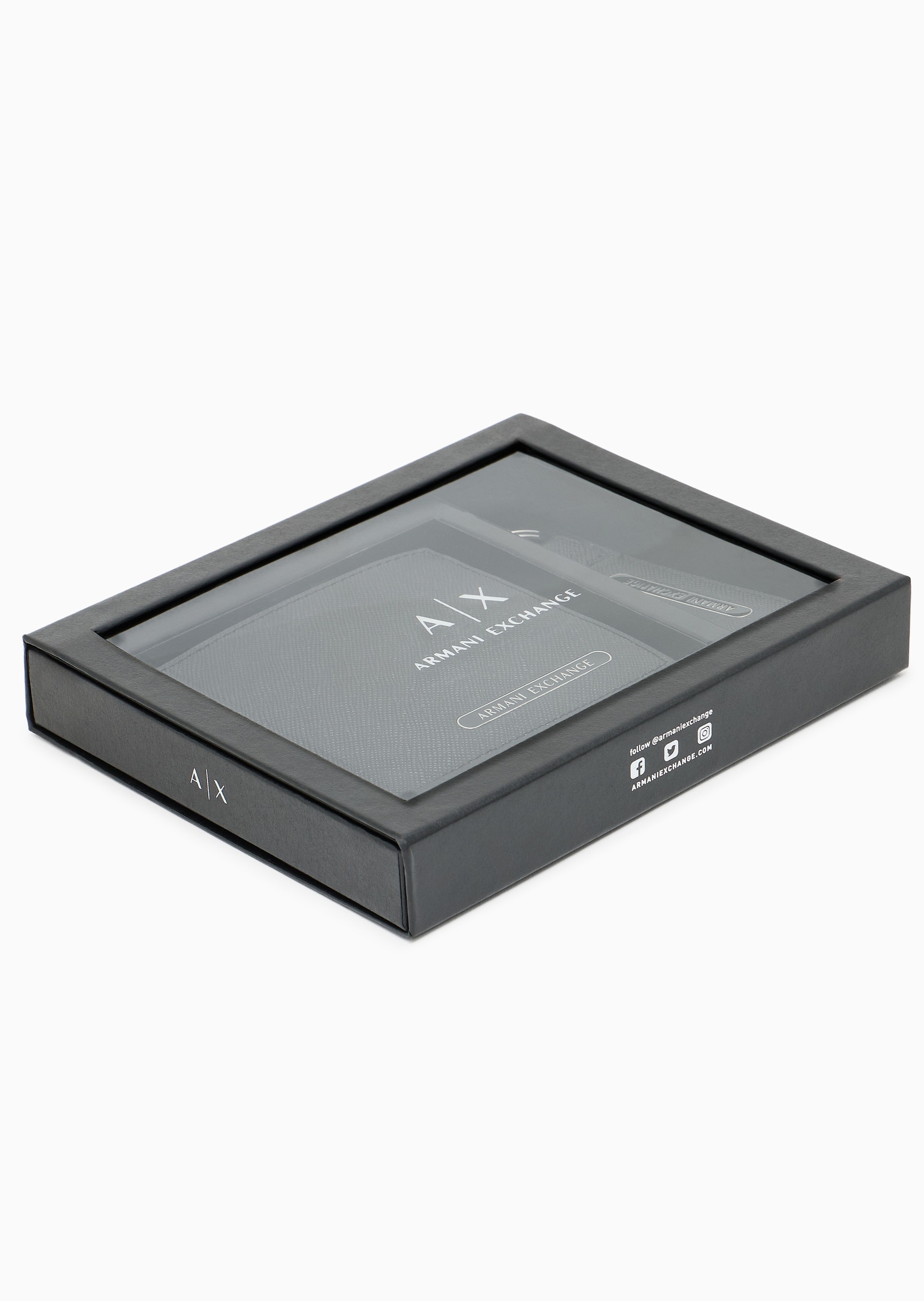 ARMANI EXCHANGE 男士牛皮革钱包钥匙圈小皮具套装