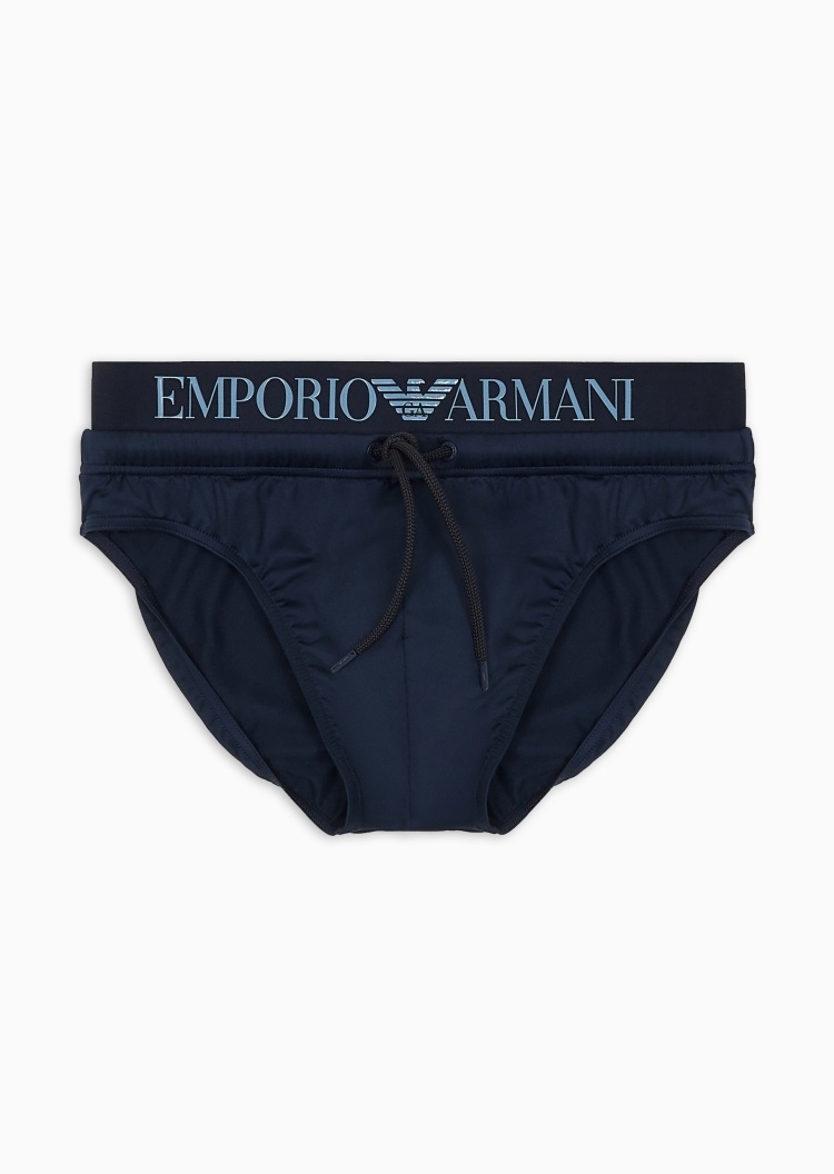 Emporio Armani 男士弹力高腰系带三角LOGO饰边泳裤