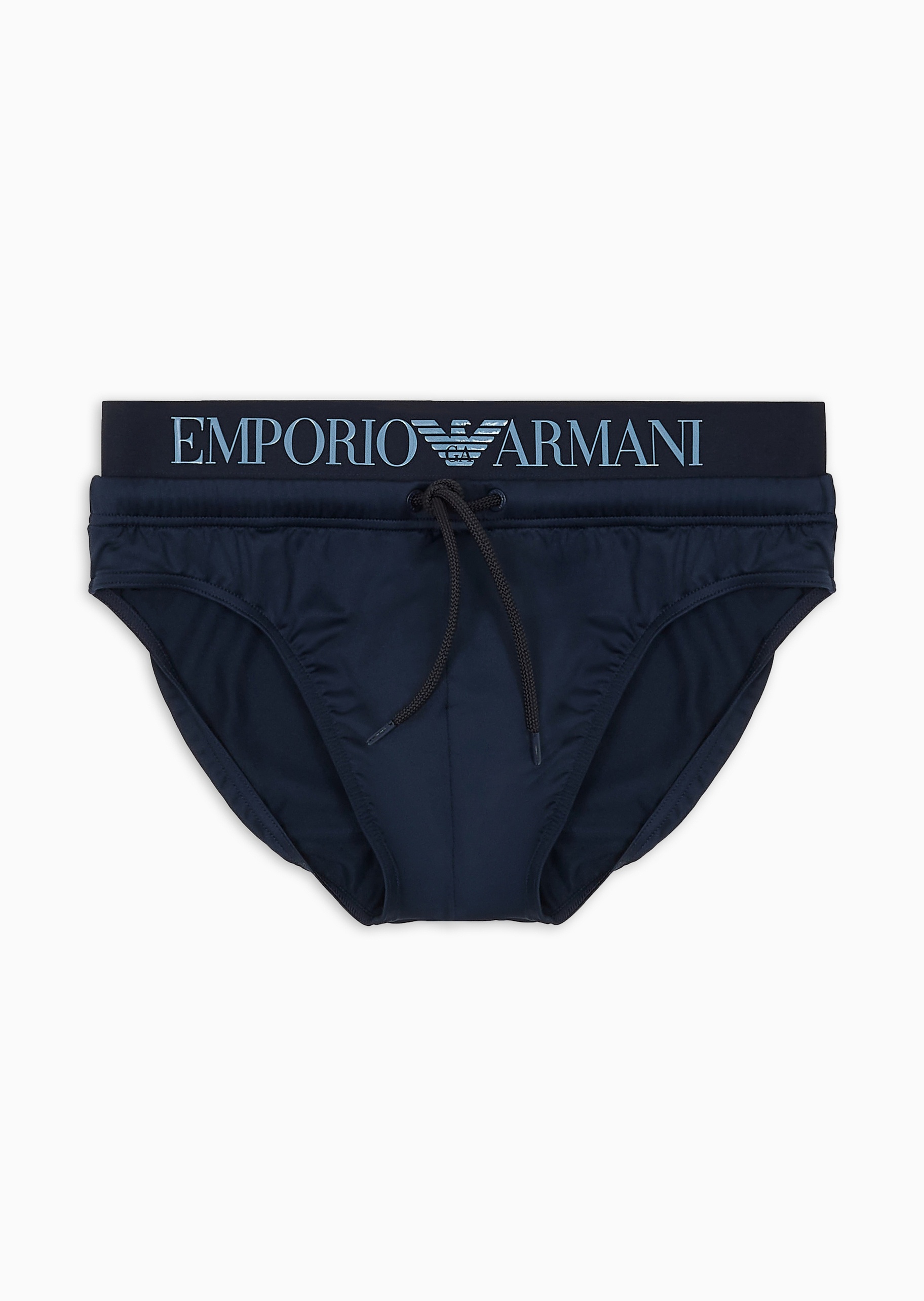 Emporio Armani 男士弹力高腰系带三角LOGO饰边泳裤