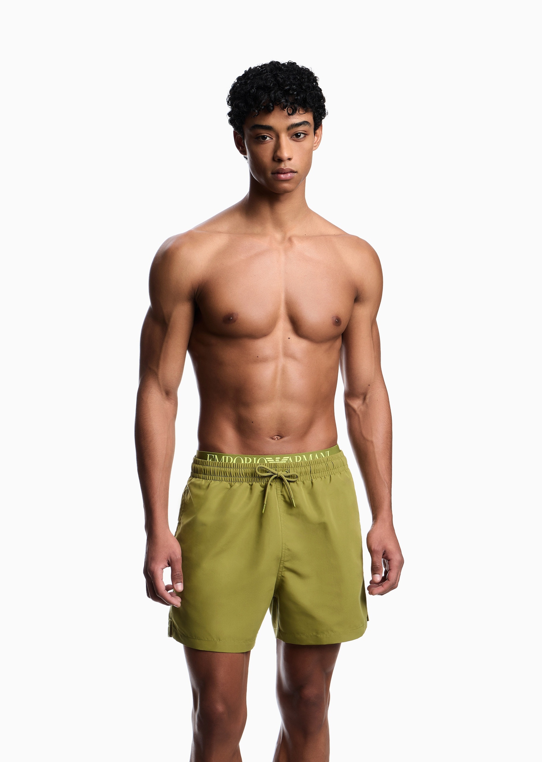 Emporio Armani 男士系带双层裤腰短款休闲度假沙滩裤