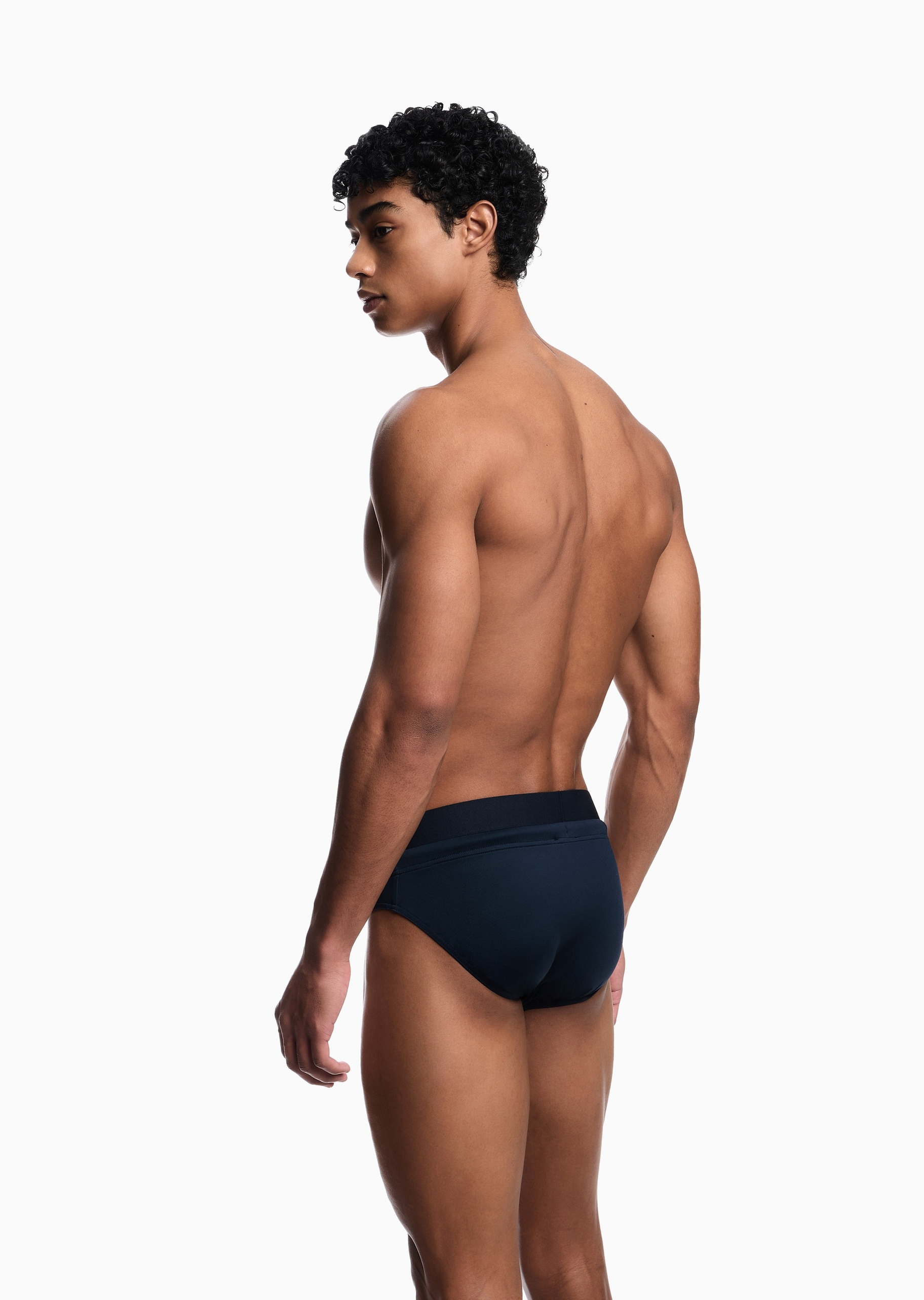 Emporio Armani 男士弹力高腰系带三角LOGO饰边泳裤