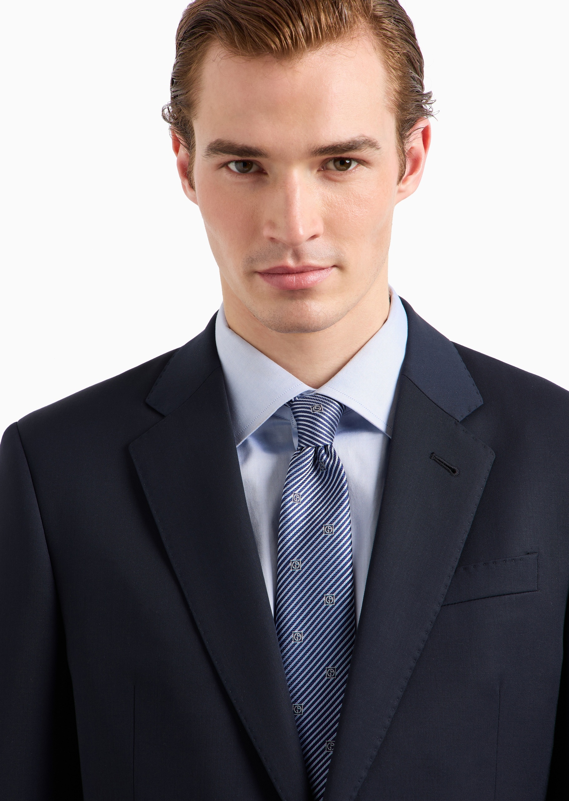 Giorgio Armani 男士桑蚕丝手打箭头型斜条纹提花领带