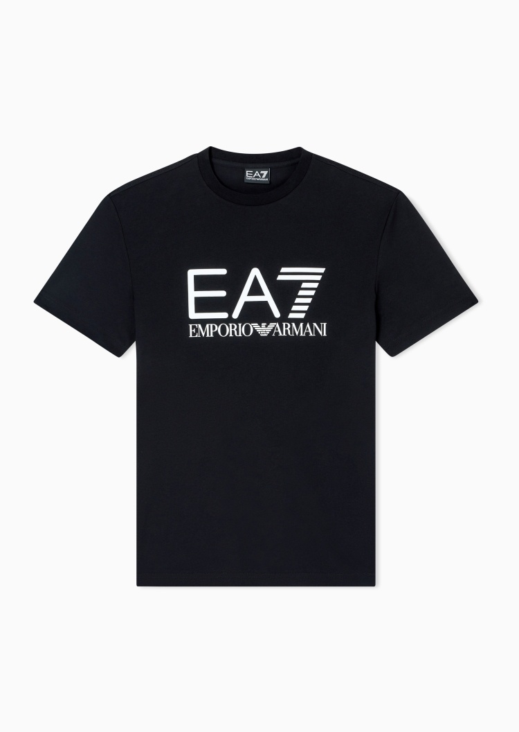 EA7 男士纯棉合身短袖圆领撞色印花运动重磅T恤