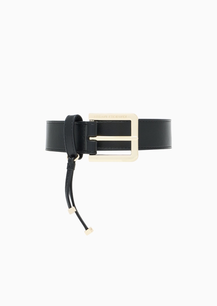 ARMANI EXCHANGE 女士方形带扣简约商务休闲黑色针扣腰带