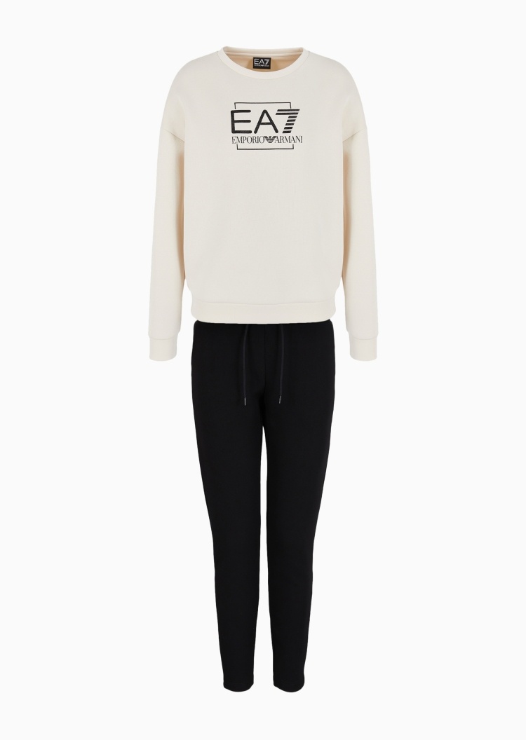 EA7 女士棉质合身圆领卫衣系带卫裤运动套装