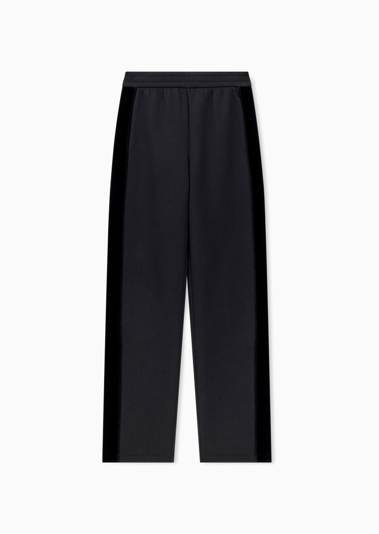 Emporio Armani 女士宽松长款直筒植绒拼接休闲卫裤