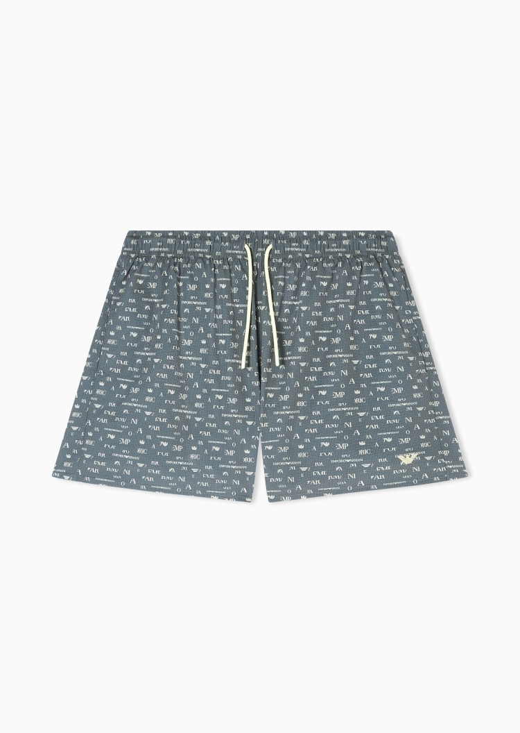 Emporio Armani 男士系带腰短款直筒满印时尚沙滩裤