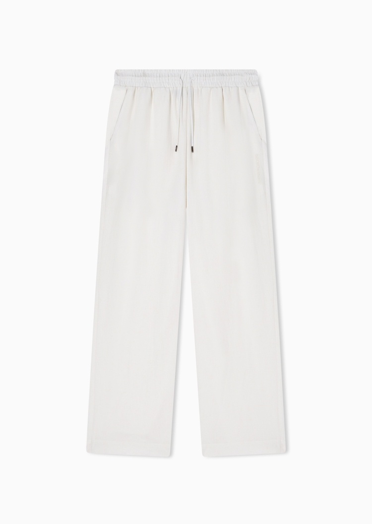 Emporio Armani 男士系带腰长款直筒纯色休闲沙滩裤