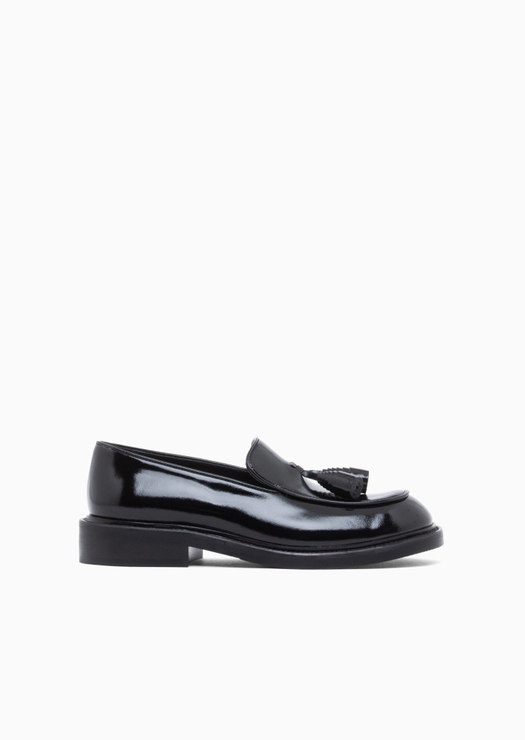 Emporio Armani 女士牛皮革一脚蹬低帮圆头流苏乐福鞋