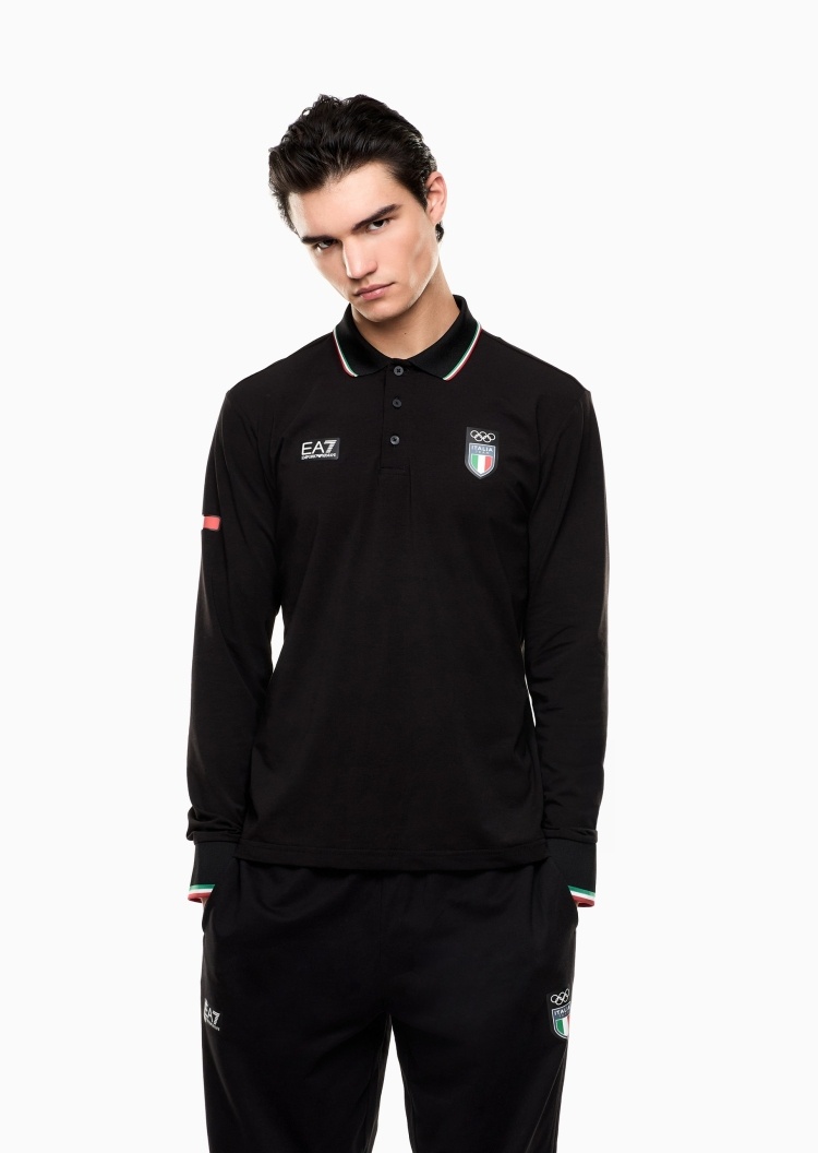 EA7 男士长袖翻领运动训练Polo衫