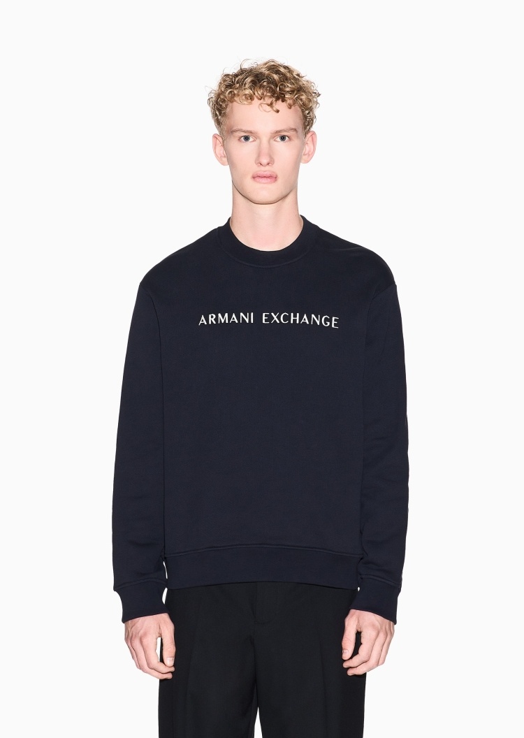ARMANI EXCHANGE 男士纯棉重磅宽松长袖圆领刺绣卫衣
