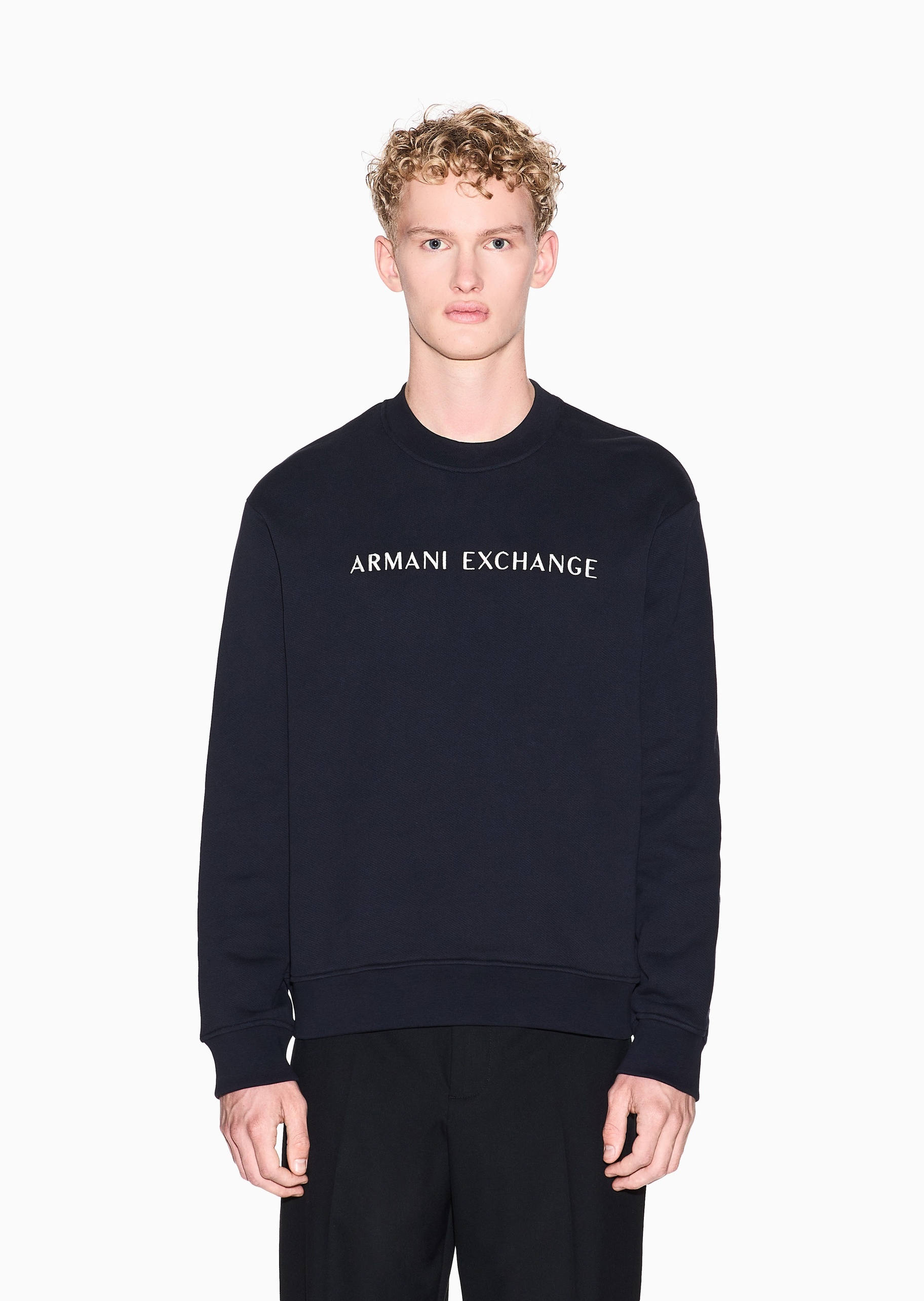ARMANI EXCHANGE 男士纯棉重磅宽松长袖圆领刺绣卫衣
